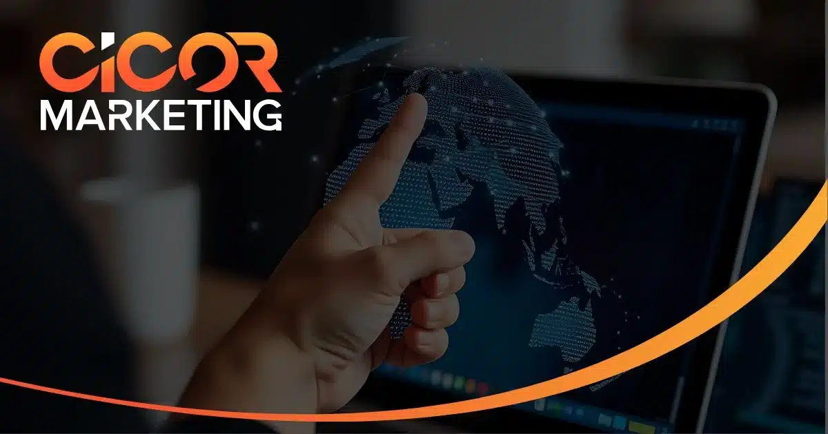 CICOR Marketing 2026 marketing predictions graphic with digital globe and upward trend elements