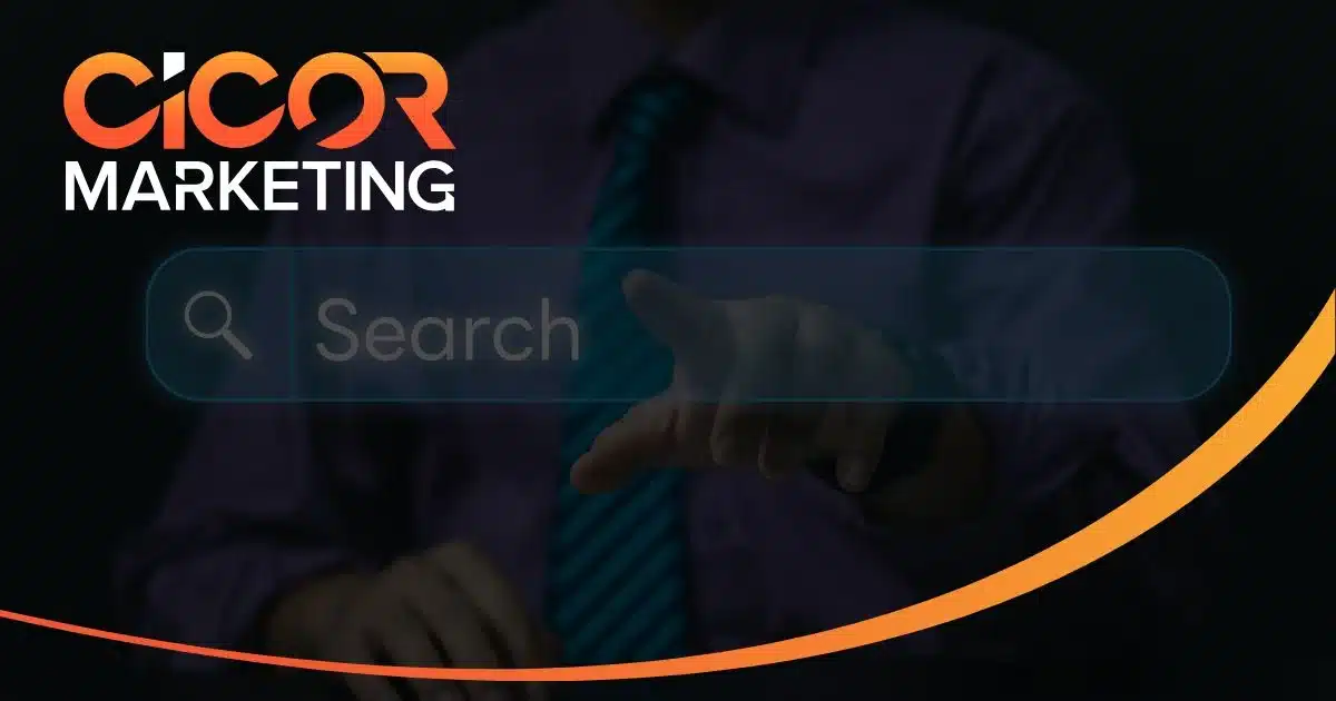 CICOR Marketing Answer Engine Optimization and social media visibility, with search icons, social media symbols, and digital network elements illustrating how AEO improves content exposure across search engines and social platforms.