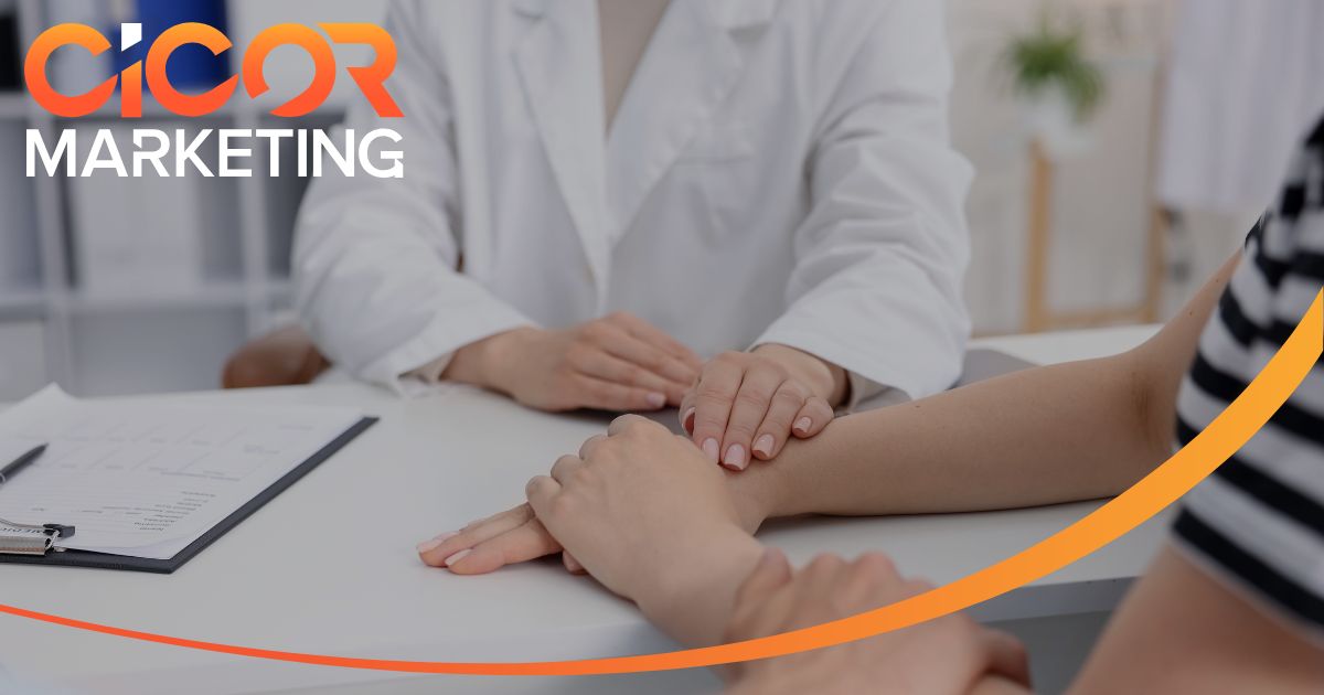 CICOR Marketing fertility marketing services showing clinic and patient icons, digital marketing elements like search, social media, and analytics visuals, representing how CICOR helps fertility clinics attract patients, increase online visibility, and grow through tailored marketing strategies.