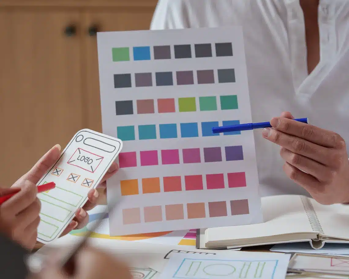 Designers reviewing brand color palette