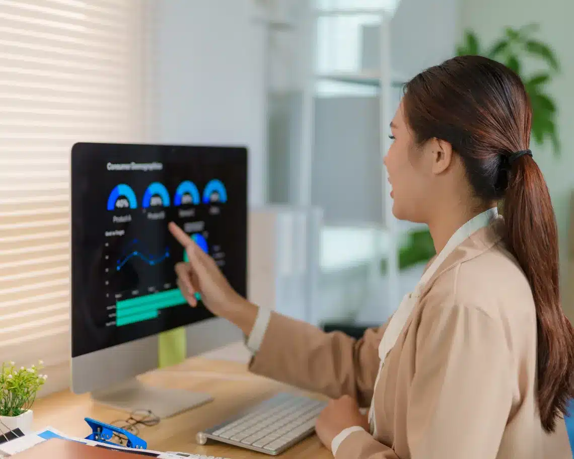 Marketer analyzing search data desktop