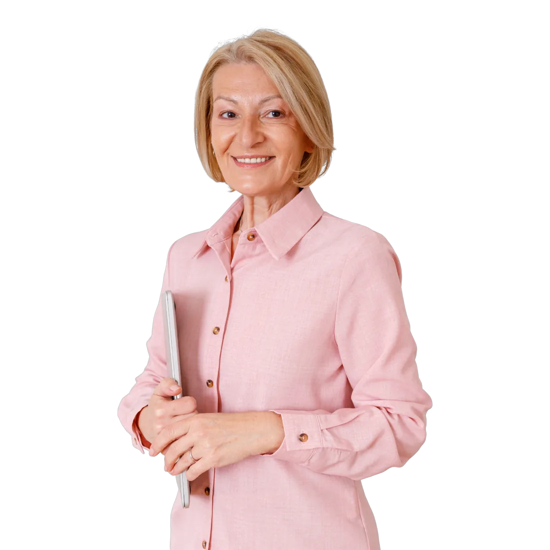 Senior businesswoman holding laptop